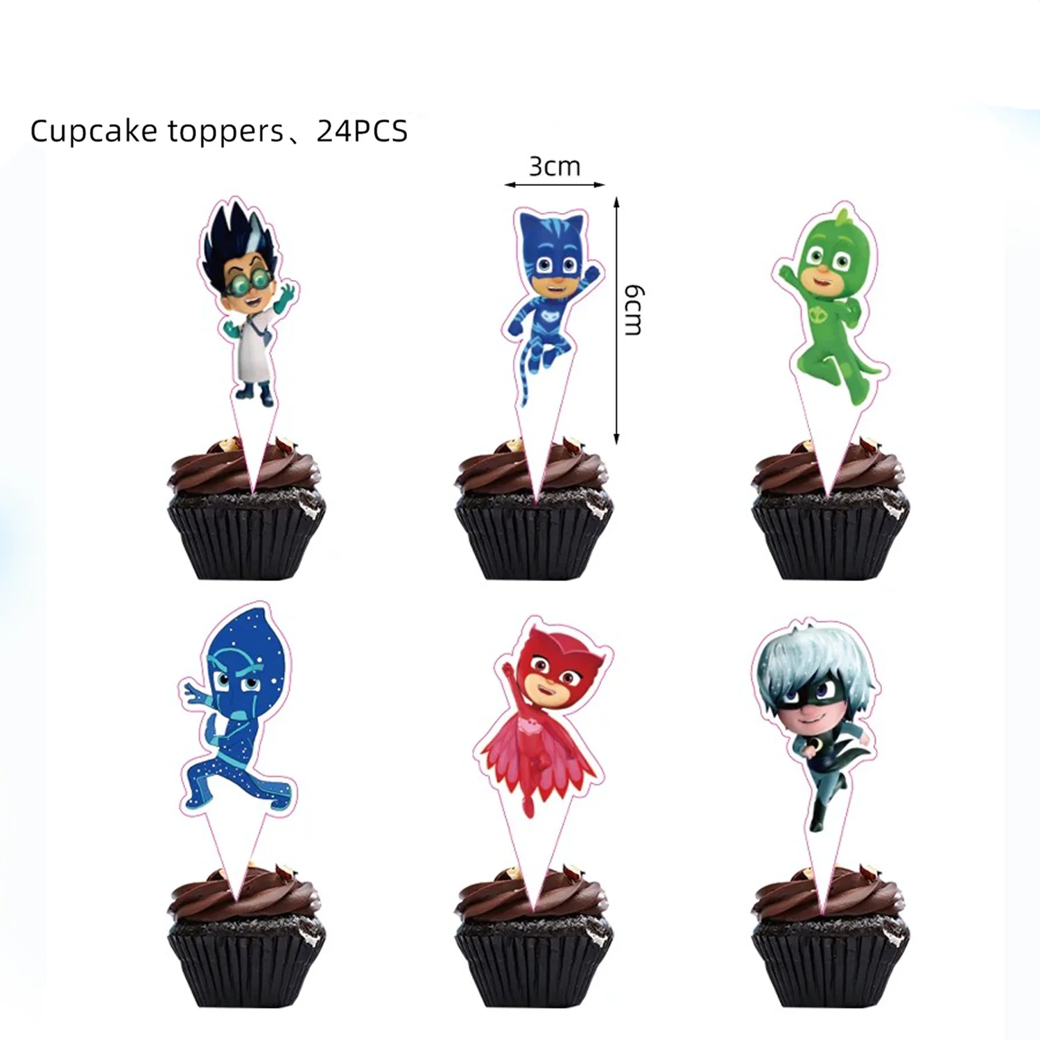 25pcs PJ masks Irodalmi dolgozat Avatás Cookie toppers dekor Parlamenti választás Becő Boldog születésnapi Avatás Baba zuhany Gyümölcs Desszert Árverseny Fogpiszkáló Zászló