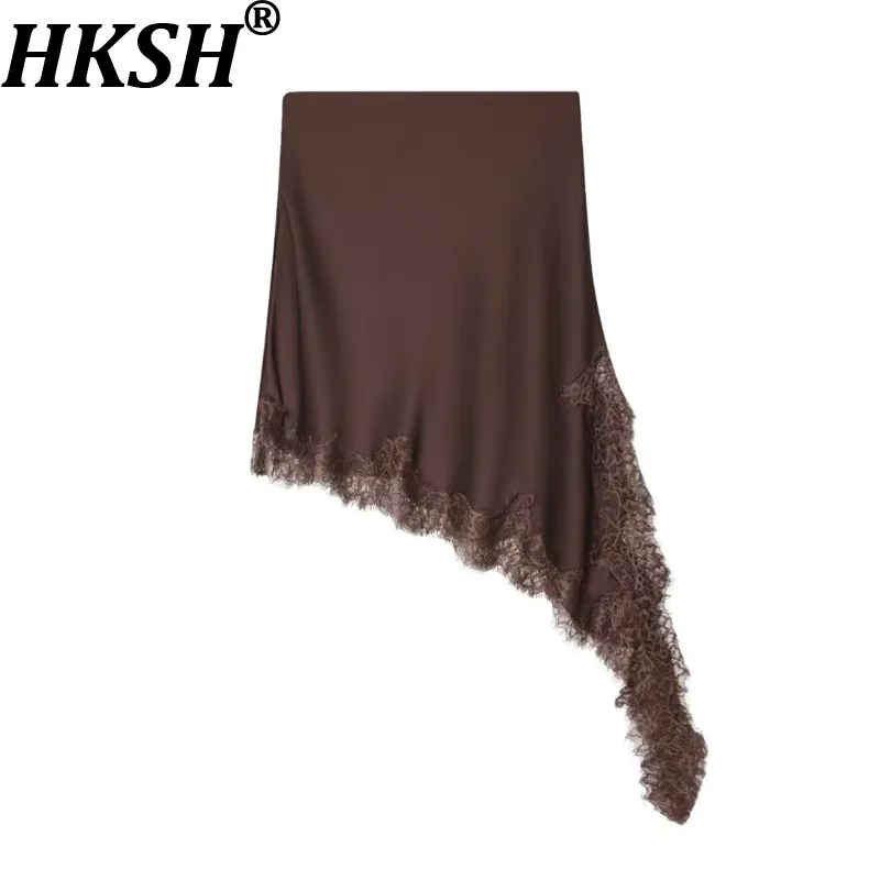 

HKSH Summer New Women's Short Skirt Asymmetric Design Lace Hem Patchwork Versatile Sexy Trend Elegant High Street Skirts HK15807