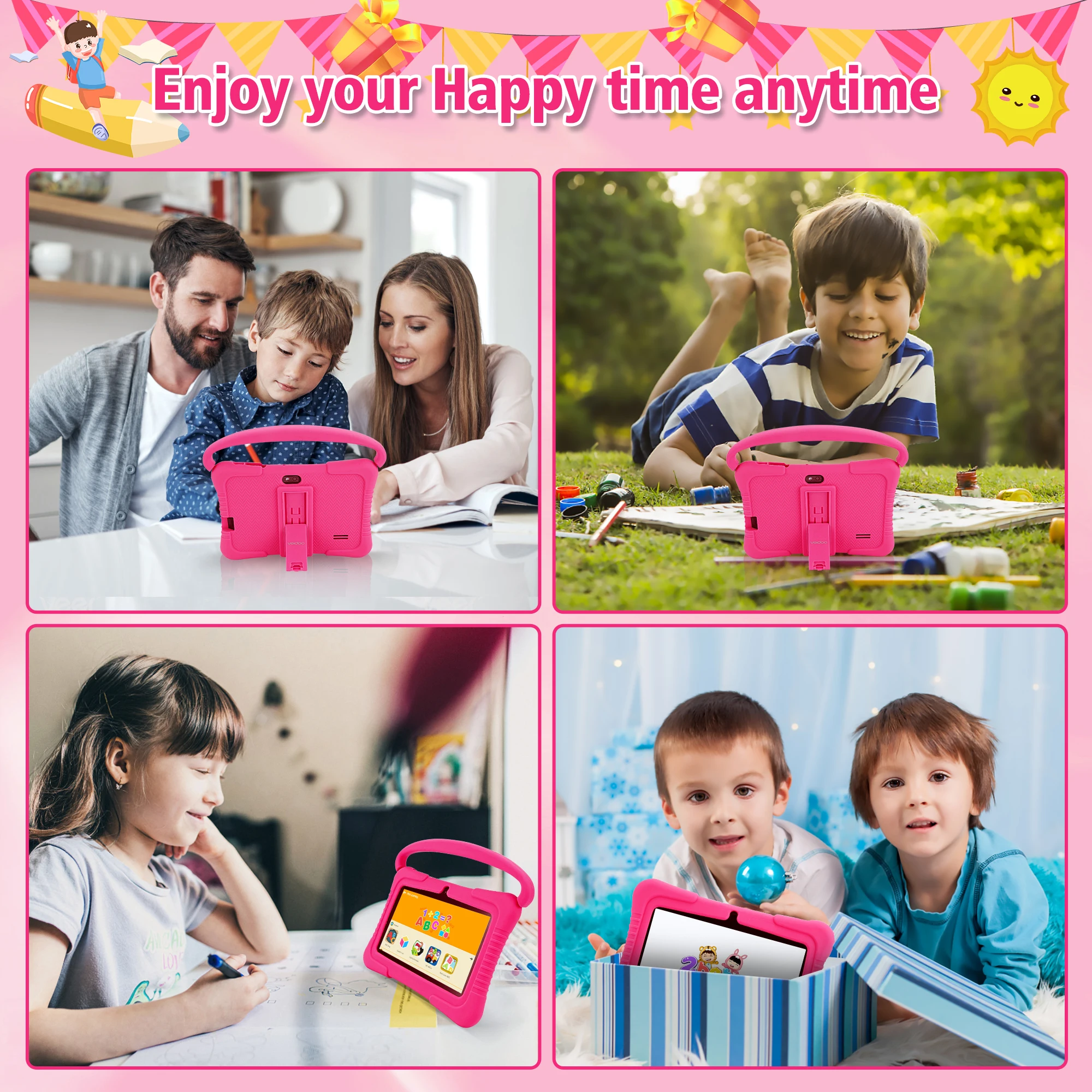 Veidoo Kids Tablet, 7 inch Android Tablet PC, 2GB RAM 32GB ROM, Safety Eye Protection Screen, WiFi, Dual Camera, Games