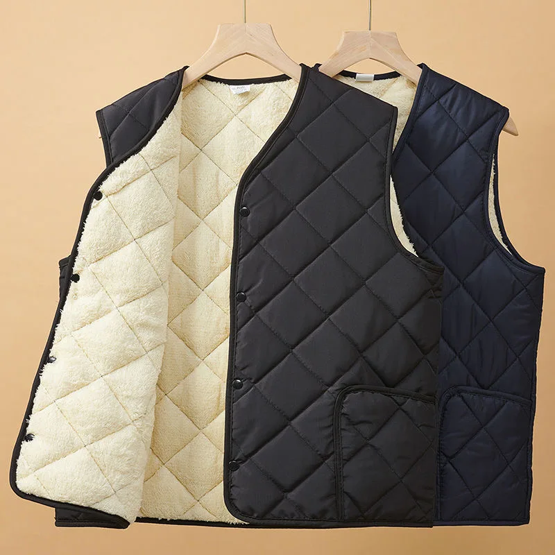 Thickened Warmth Vest Dad Style Autumn Winter New Casual Men's Vest Elderly People Home Clothes Cotton Flannel Lined V-Neck