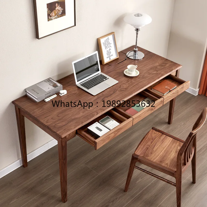 YFY North American Black Walnut Solid Wood Desk Simple Japanese Style Cherry Wood Office Computer Desk with Cable Management