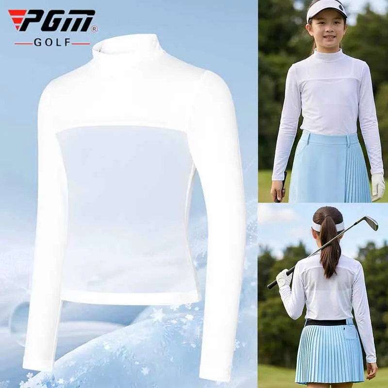 PGM Boy Girl Golf Shirts Summer Sunscreen Children Underwear Kids Long Sleeve Ice Silk Cooling Tops Quick Dry Bottoming Tees