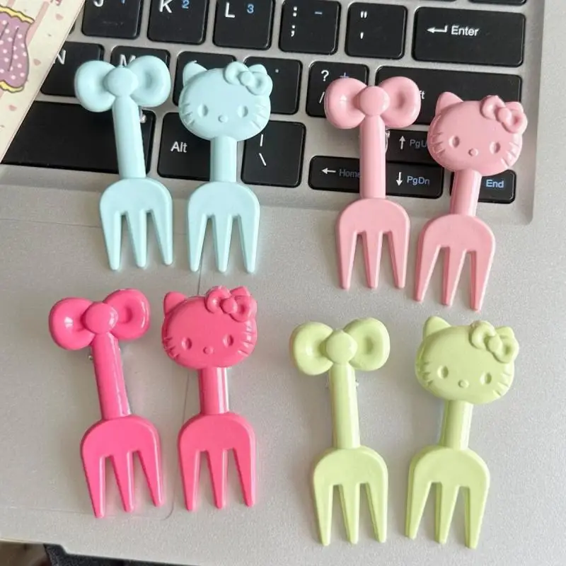 

Hello Kitty Y2K Fruit Fork New MINISO Sanrio Kawaii Anime High Beauty Cute Cartoon Girl's Heart Reusable Fruit Label Kids Toys