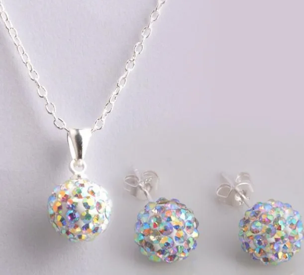 Adorabili orecchini pendenti con collana a catena ad ago in argento Sterling 925 per le donne Set di gioielli con decorazione in cristallo Set