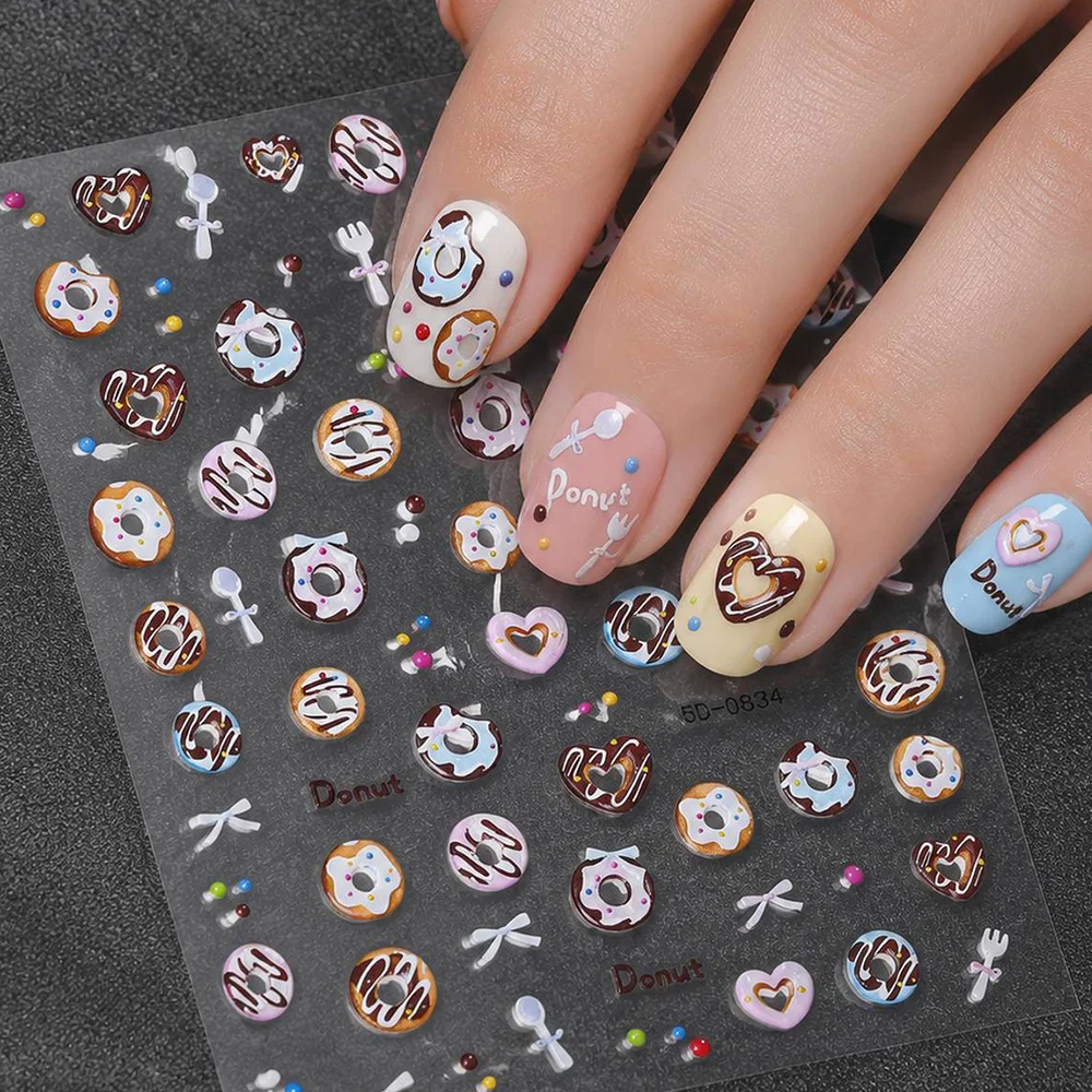 1Pc Glazed Puffy Donut Slider Sticker Shiny Sweet Mix Nail Decal Soft Girly Complete Aesthetic Nail Slider