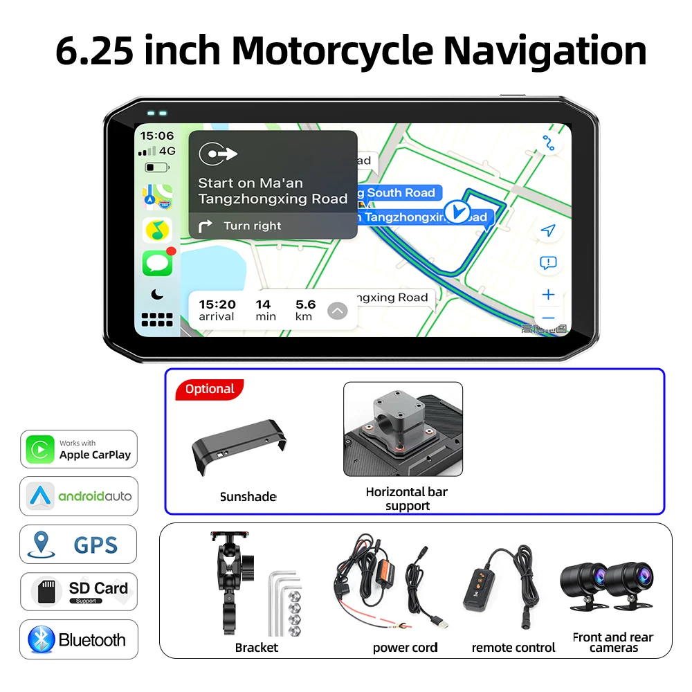 Motorrecorder CarPlay Android Auto Navigatiemonitor met afstandsbediening DVR Bluetooth BSD Voertuigsnelheidsweergave 6,25 inch - afbeelding 1