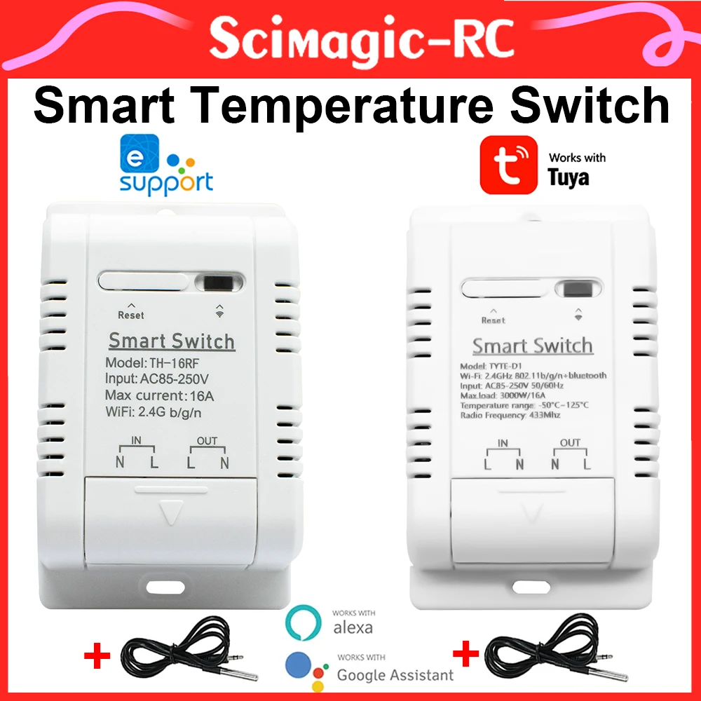 

Two Styles Smart Temperature Switch Tuya Ewelink Wifi 16A 3000W Intelligent Monitoring Thermostat Work with Alexa Google Home