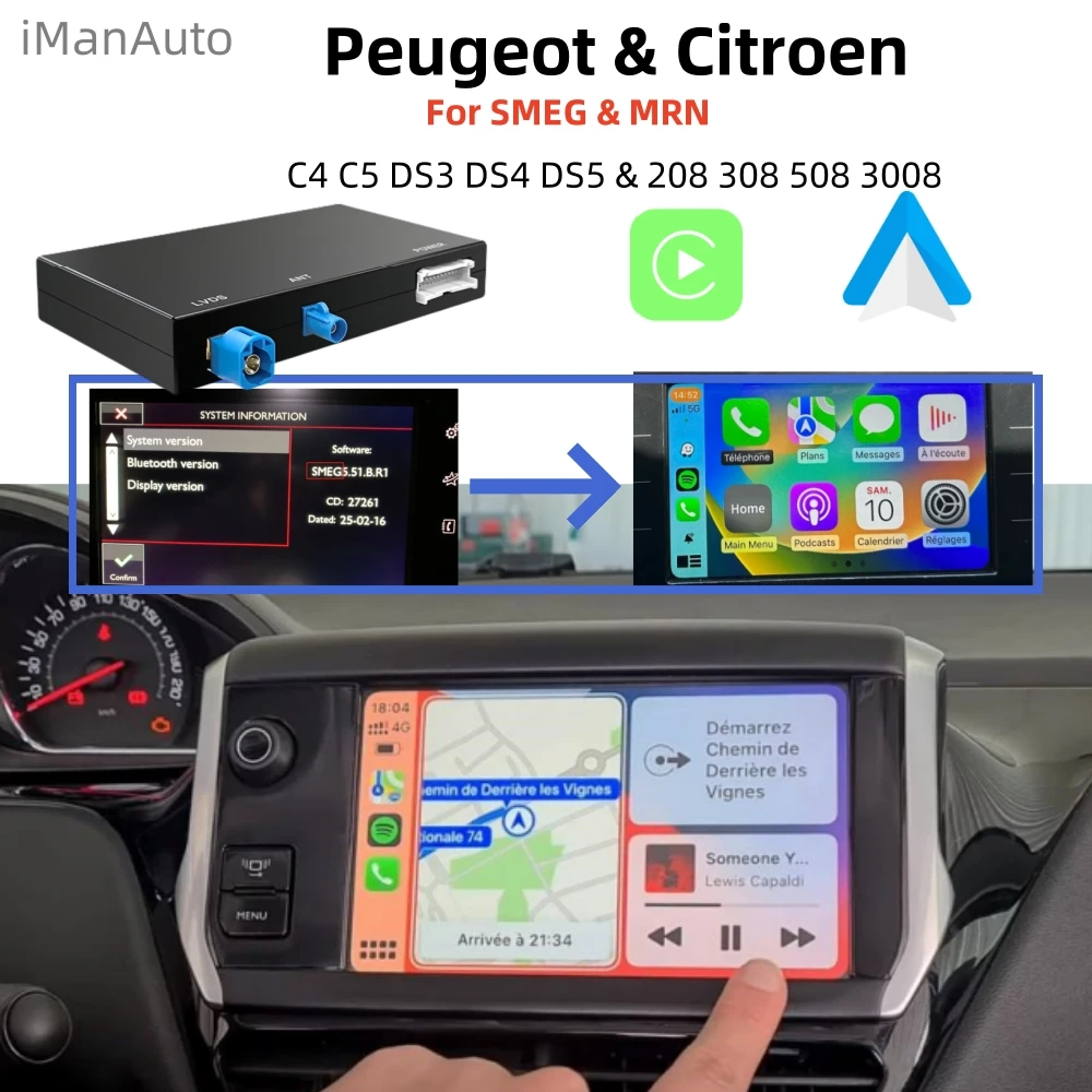 Wireless Carplay Android Auto Module for Peugeot Citroën SMEG MRN C4 C5 DS4 DS3 DS5 308 508 5008 3008 Accessory Multimedia