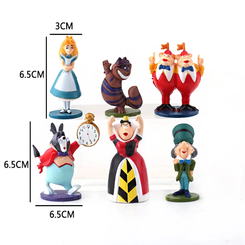 6Pcs/Set Cartoon Alice Adventures In Wonderland Action Figure Disney Anime PVC Toys Collectible Model Doll Cake Decoration Gifts