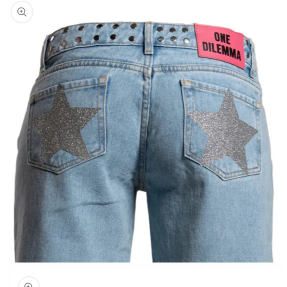 جينز مطرز بالترتر الوردي على شكل نجمة واسعة الساق جينز واحد Dilemma عالي الخصر Harajuku ريترو Y2k فضفاض سروال مستقيم للنساء