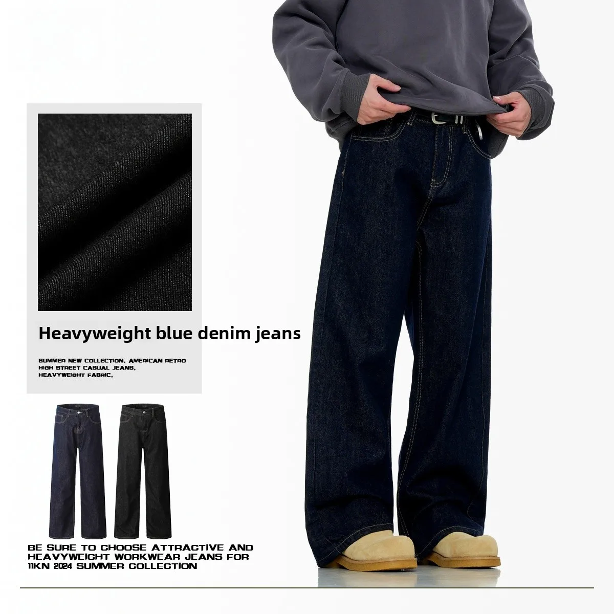 

American Sle Fce Lined Jeans Casual Men's Women's 3D Relaxed Straight Leg Slimming Thiened mid Waist Long Pants