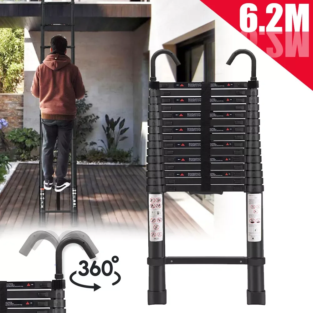 6.2M Telescopic Ladder Heavy Duty Multi-Purpose Aluminium with Non-Slip Feet 330lbs Capacity Extendable DIY