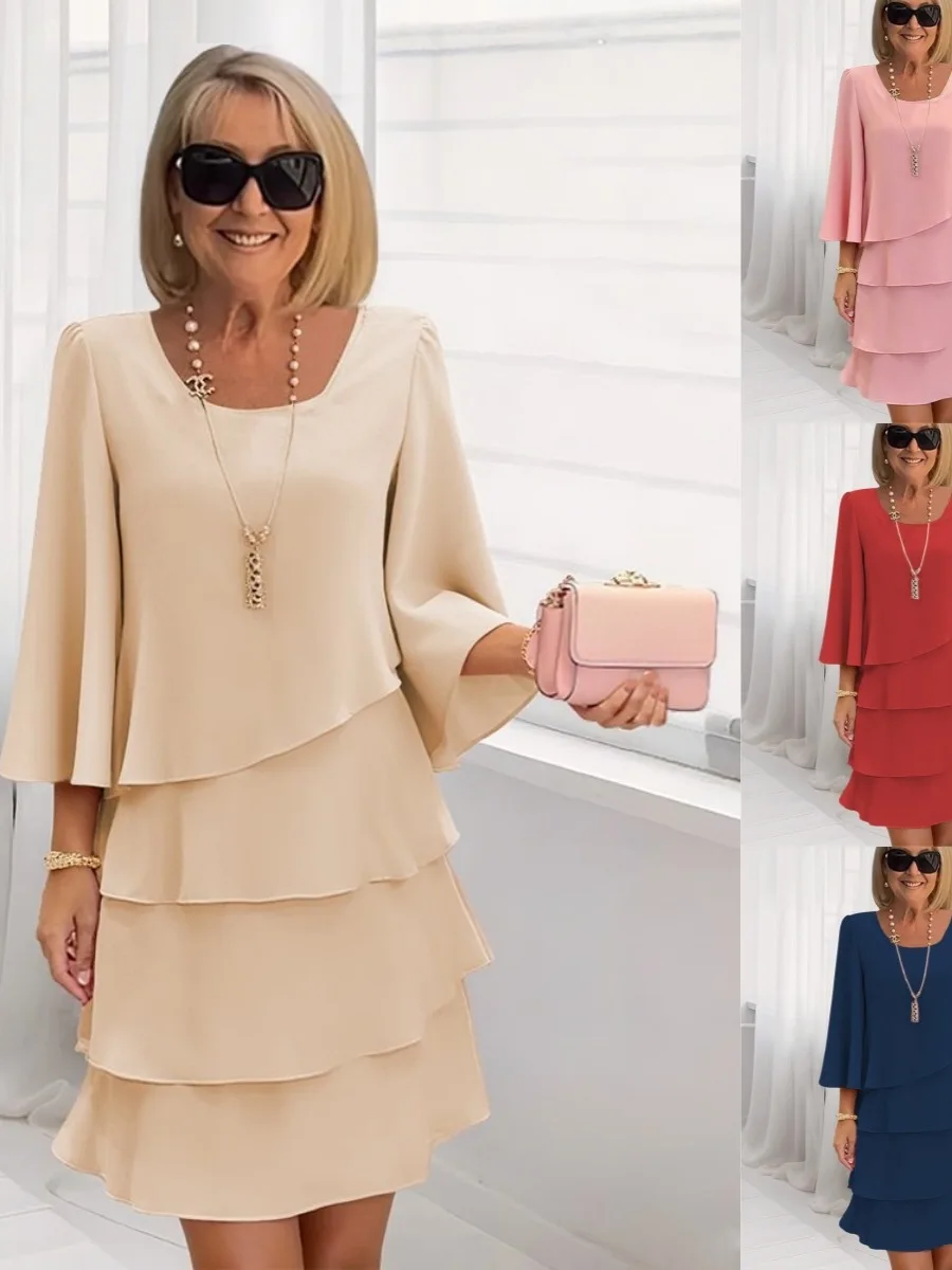 تنورة نسائية من Ele round Ne Loose على شكل كعكة من قماش البوليستر، فستان نسائي أساسي للربيع والصيف #2