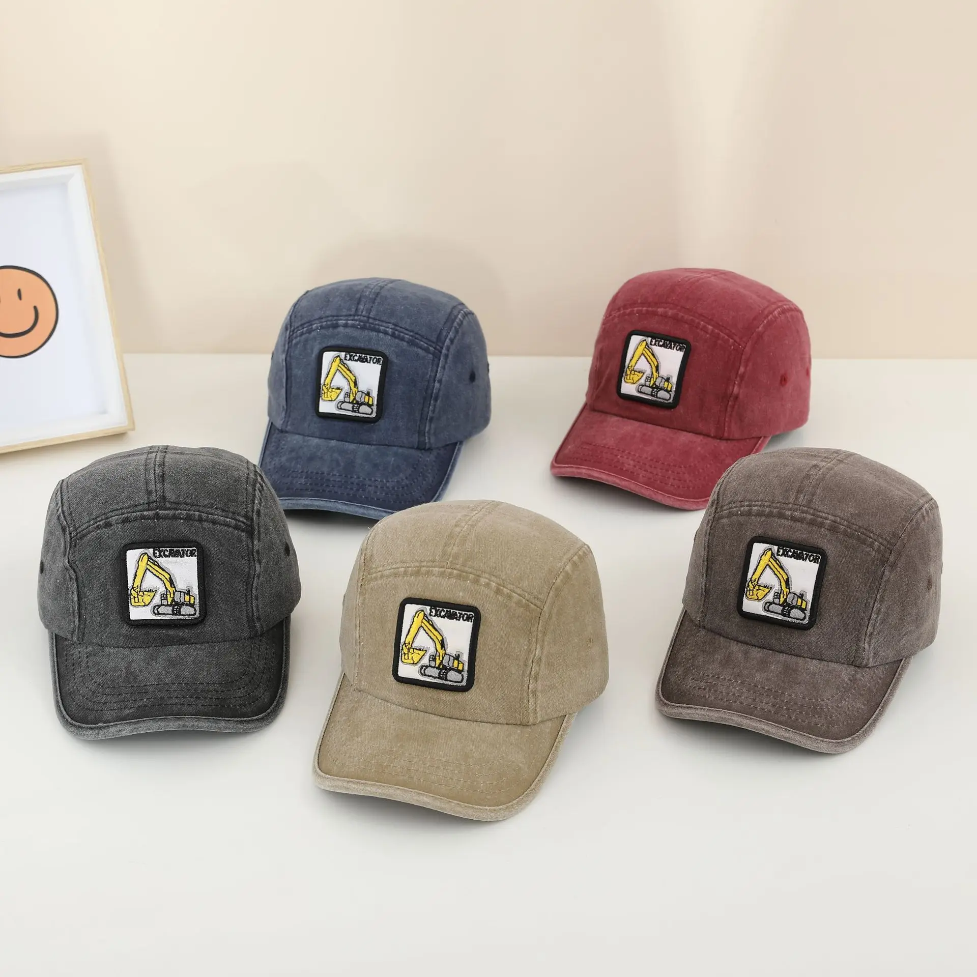 

Boys Girls Baseball Cap Excavator Embroidered Washed Cotton Kids Visor Hats Cute Funny Caps Gift