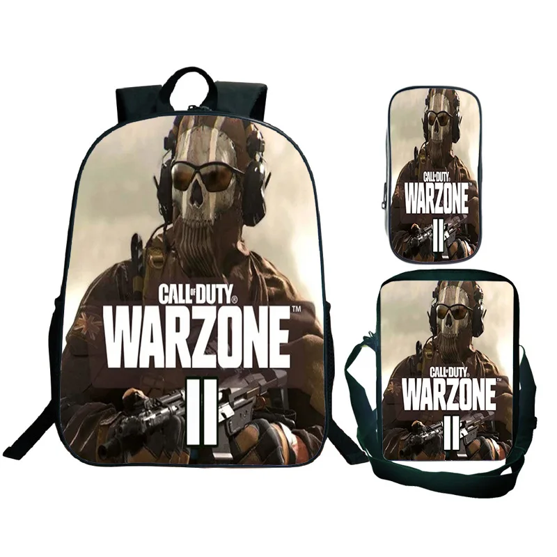 Mochila escolar 3D Call Of Duty Warzone para niños y niñas, bolso de hombro impermeable, estuche para bolígrafos, mochila de viaje, 3 unids/set