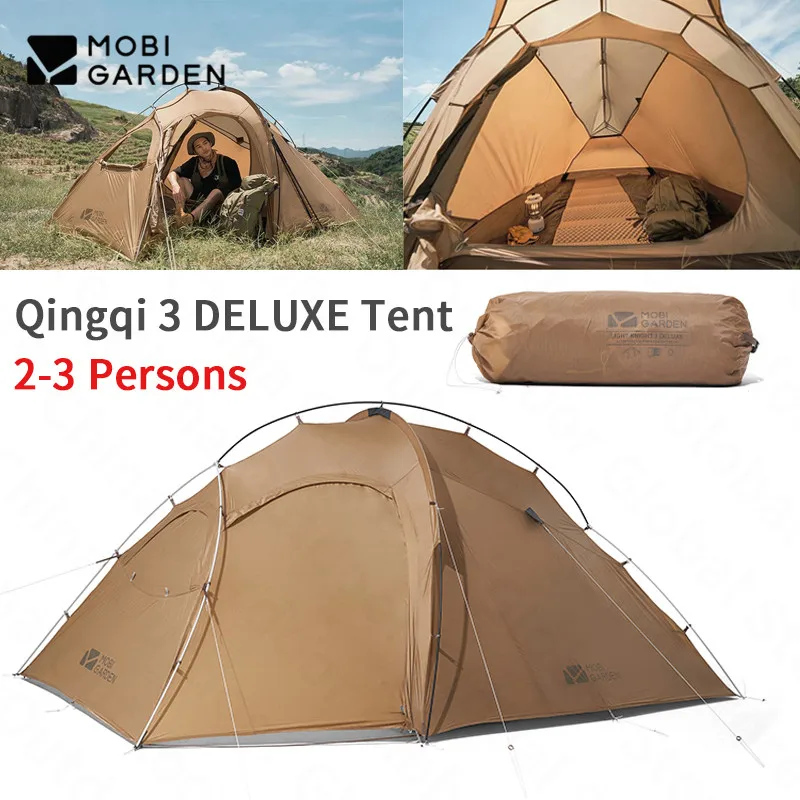 MOBI GARDEN Qingqi 3 DELUXE Camping Tent Nylon Fabric Ultralight Portable Tent Outdoor 2-3 Person Large Space Tent Hiking Travel