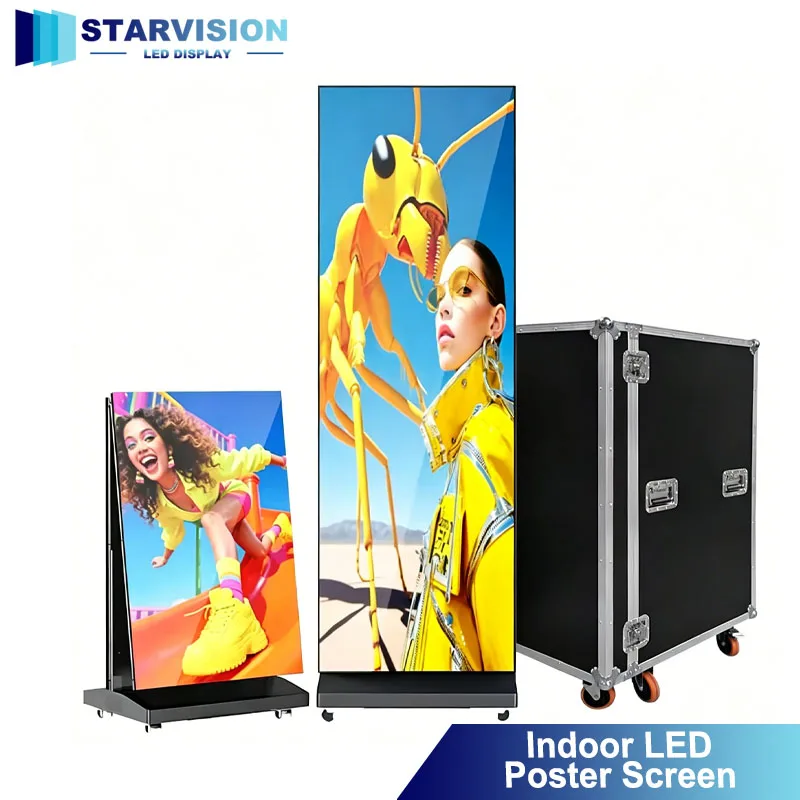 

P1.86 P2 P2.5mm Foldable LED Poster Screen 640x1920mm Wheel-mounted Indoor Front Service Advertising Display For Conference Room