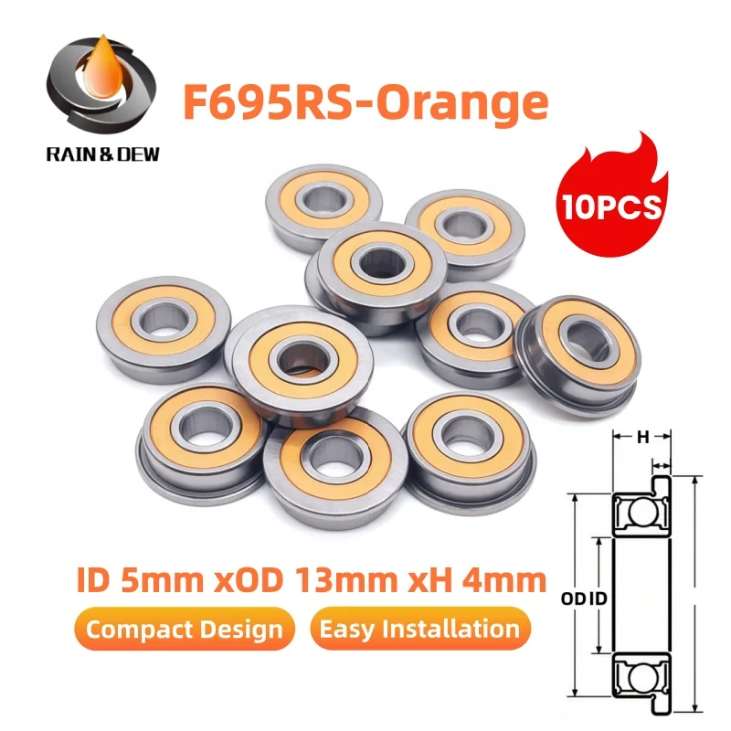 10Pcs F695RS 5x13x4 mm Miniature Flanged Ball Bearing F695 2RS Bearing ABEC-7 For VORON Mobius 2/3 2/4 3D Printer