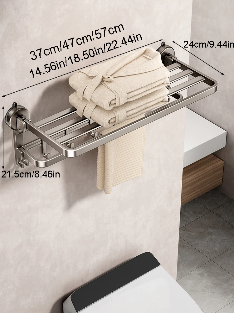 Bathroom Towel Rack Without Drilling Suction Cup Towel Holder Non Perforated Shelf Hook Organizer Floating Wall Shelf Storage