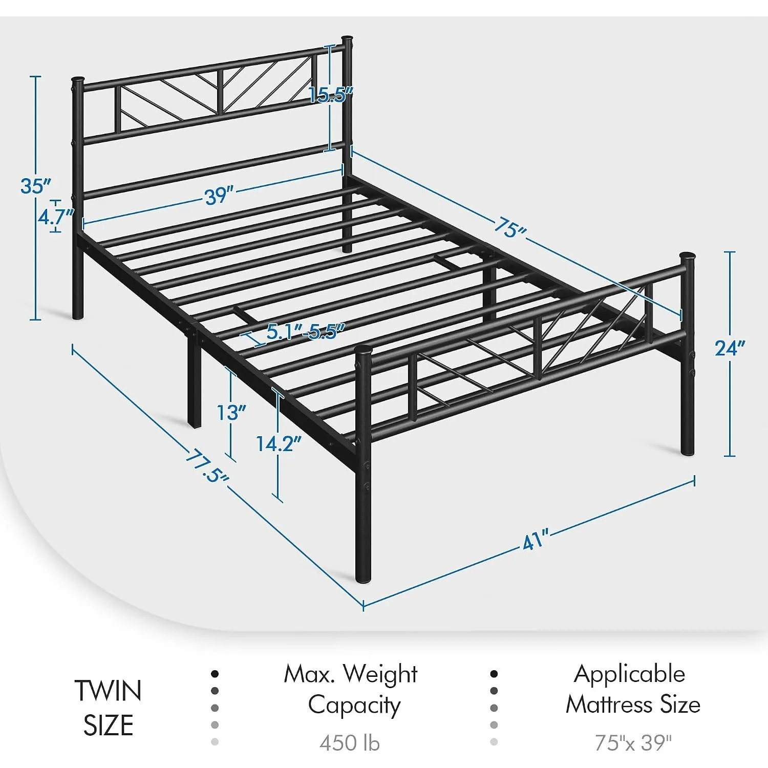 Platform Bed Frame with Arrow Design Headboard, 13 Inches Metal Mattress Foundation for Storage, Customized