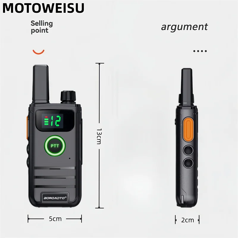Slim Walkie Talkie 2 Pack Type-C Fast Charge 2 Way Radio Long Range VOX Portable Handheld for Business Office Hotel Security