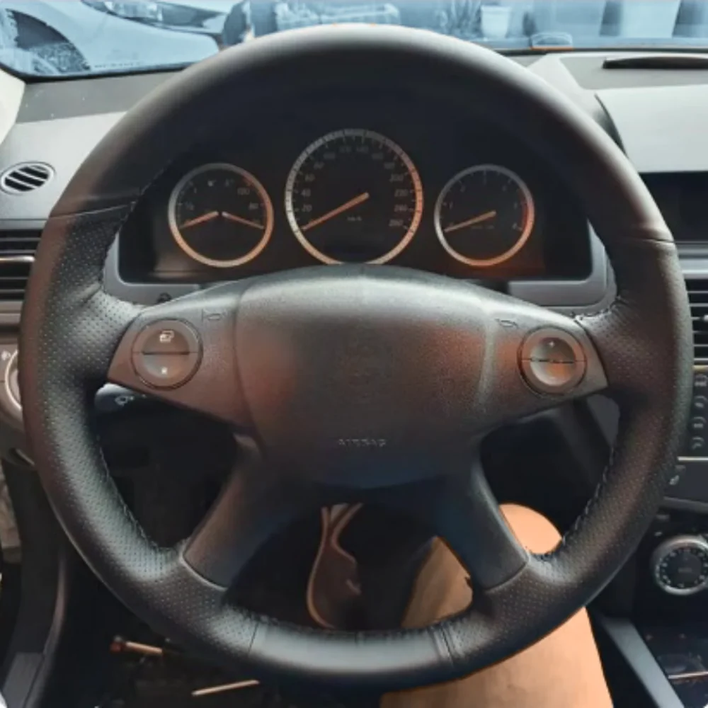 Black Car Steering Wheel Cover DIY Microfiber Leather For Mercedes Benz W204 C-Class C280 C230 C180 C260 C200 Auto Accessories