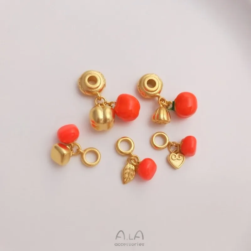 Sand Gold Good Things Happen Again And Again, Persimmon Pendant, Bracelet, Necklace, Red Rope Woven DIY Accessories Pendant.