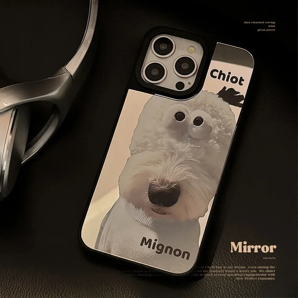 mignon chiot mirror puppy doll Phone Case For iPhone 16 15 14 13 Pro Max Case Cute cartoon Shockproof Fall prevention Soft Cover