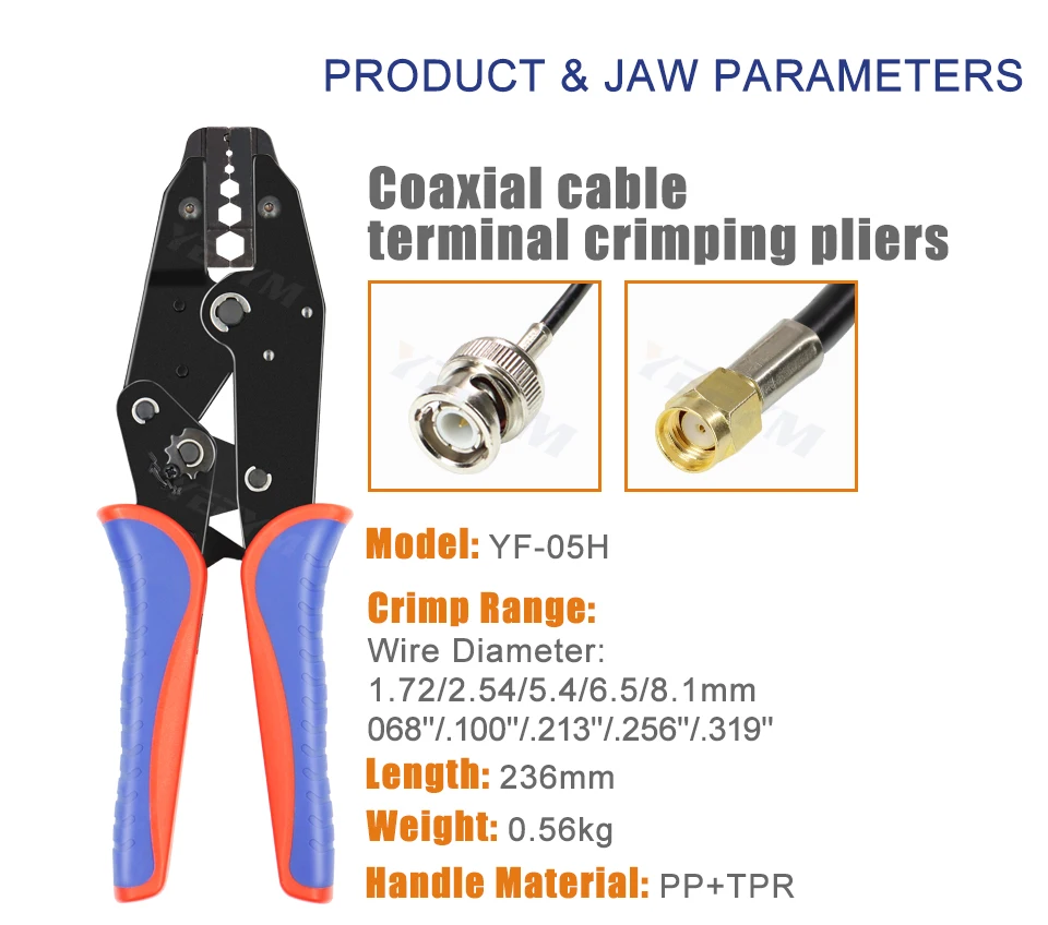 Koaxialkabel-Crimp zange yf-Serie für sma/bnc rg58, 59, 62, 174,8, 11, 188, 233 und Crimpschneider-Abisolier werkzeuge – Detail 4