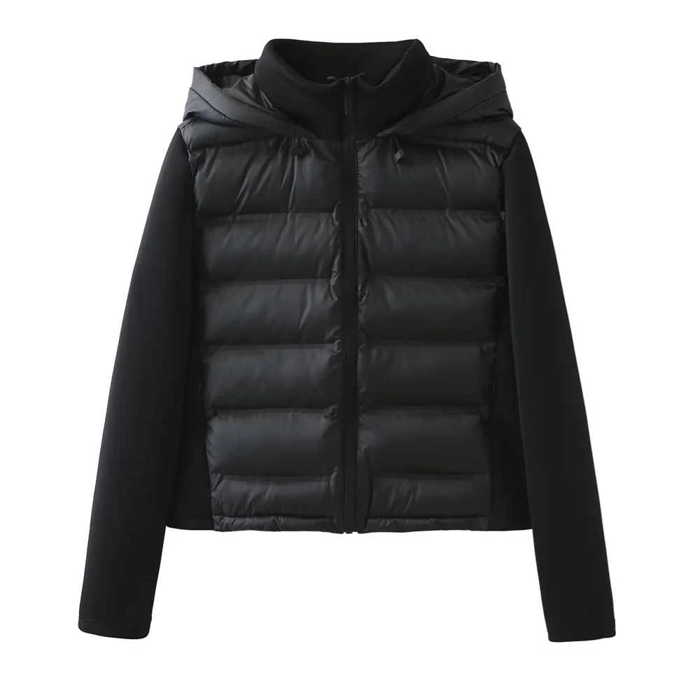 

BM&MD&ZA2024 autumn new women's clothing style slim fit patchwork warm hooded cotton jacket long sleeved jacket
