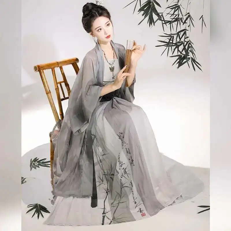 

Chinese Hanfu Dress Women Party Outfit Chinese Song dynasty Ancient Printed Modern Reformed Hanfu Summer Chiffon 3pcs Sets