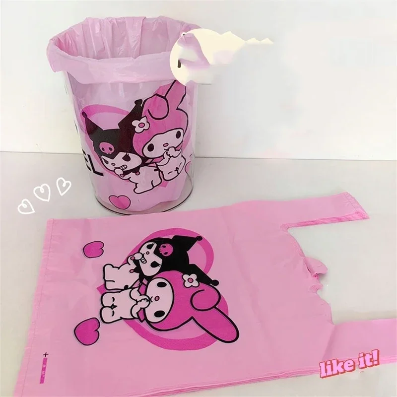 50pcs Sanrio Kawaii Kuromi Garbage Bag Cartoon Thick My Melody Portable Vest Style Packed Food Plastic Bag Cute Kitchen Supplies