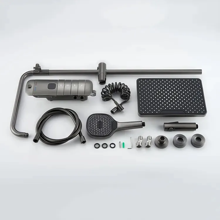 Ensemble de douche thermostatique Intelligent entièrement en laiton, affichage numérique LED, système de robinetterie de bain-douche à pluie pour SPA noir, 2023