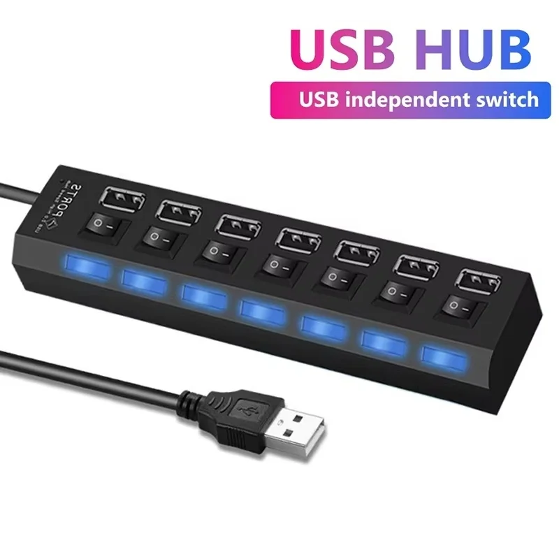 USB HUB 7 Ports Multiple Expander With ON/OFF Switch 7 Port Multi USB Splitter Hub 7 Port USB Extension Hub Computer Accessories
