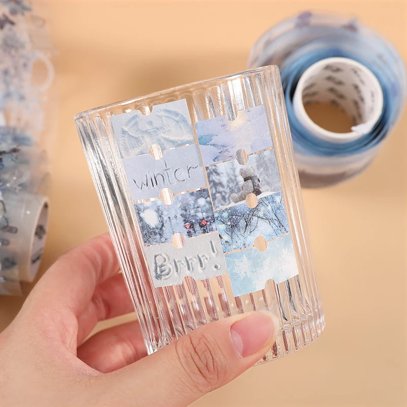 4 Styles PET Washi Tape Blue Floral Lace Moss Forest Mushroom Winter Snow Landscape Tape For Journal Scrapbooking DIY Crafts view 3