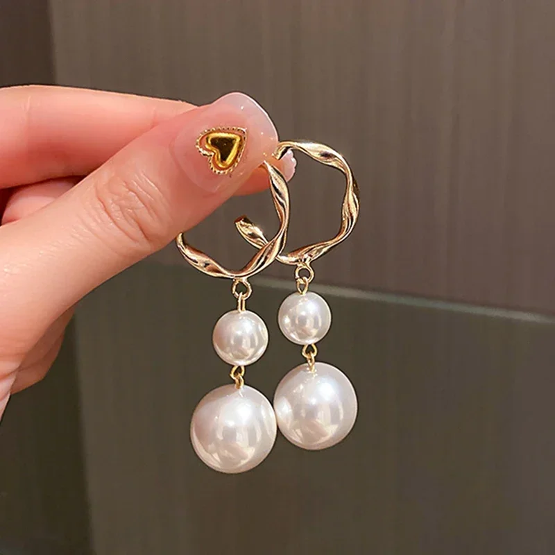 Trendy 14K Gold Real Plated Big Pearl Drop Earrings for Women Korean Fashion Temperament Jewelry S925 Silver Needle Party