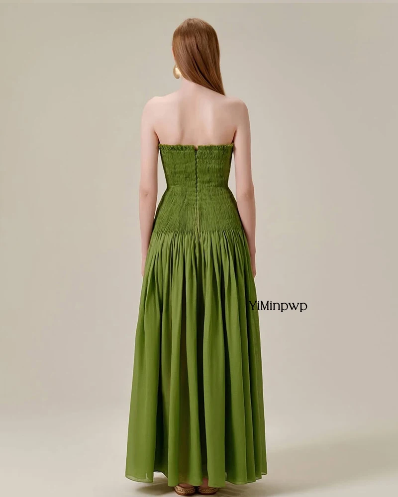 فساتين سهرة خضراء للنساء لالتقاط الصور فيستدوس دي غالا فساتين حفلات بدون حمالات بطول الأرض فساتين زفاف الضيوف حسب الطلب