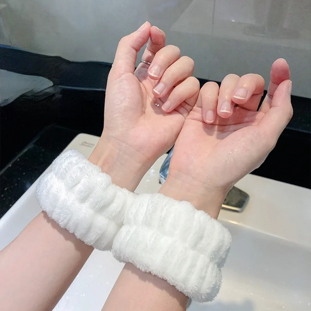 2Pcs/set Washing Hands Spa Wrist Washbands Hair Band Microfiber Absorbent Hair Accesories Headwraps Handmade Make Up Solid Color