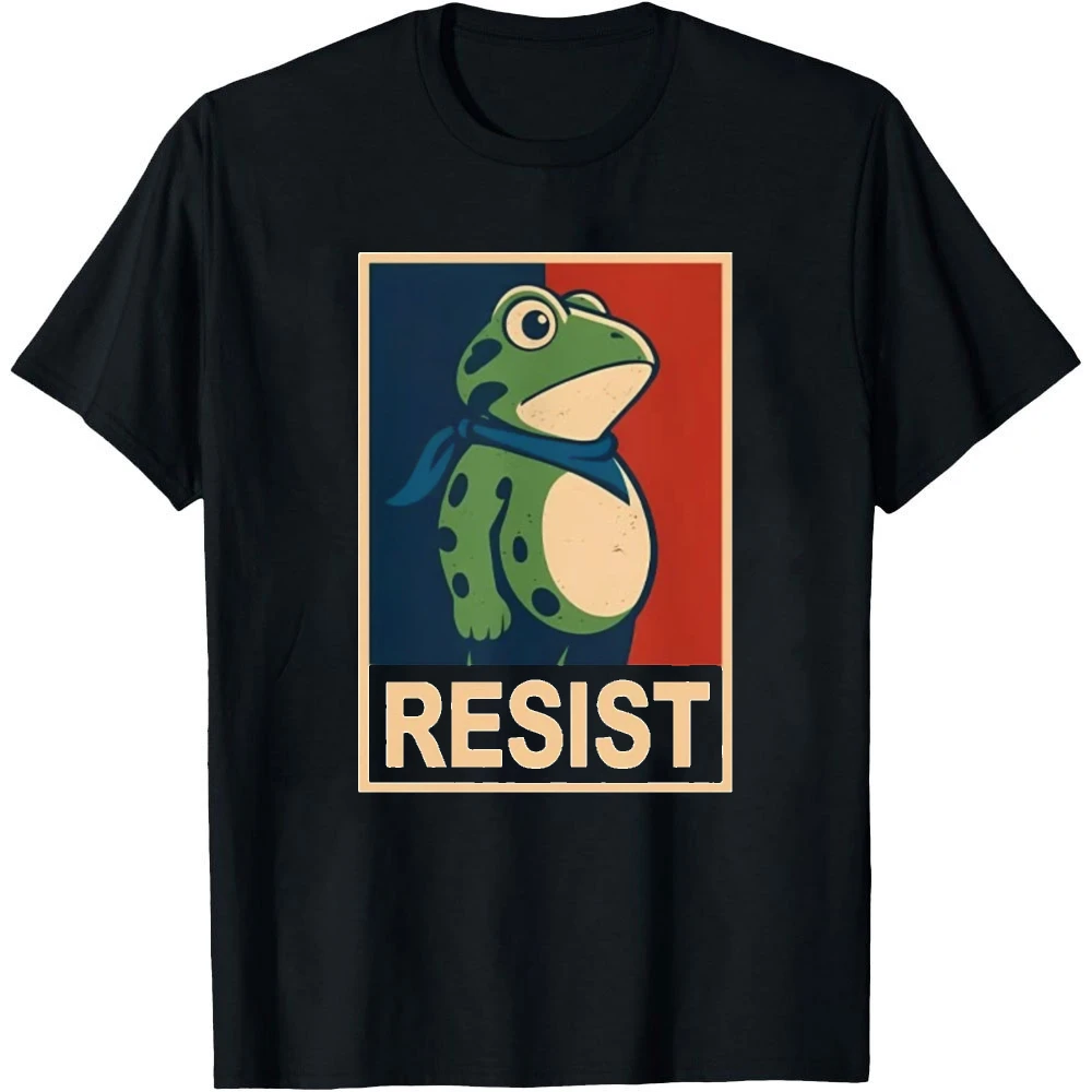 Resist Green Frog Scarf Political Propaganda Style Men Black Tee Activist Protester Rebel Nature Graphic Tops
