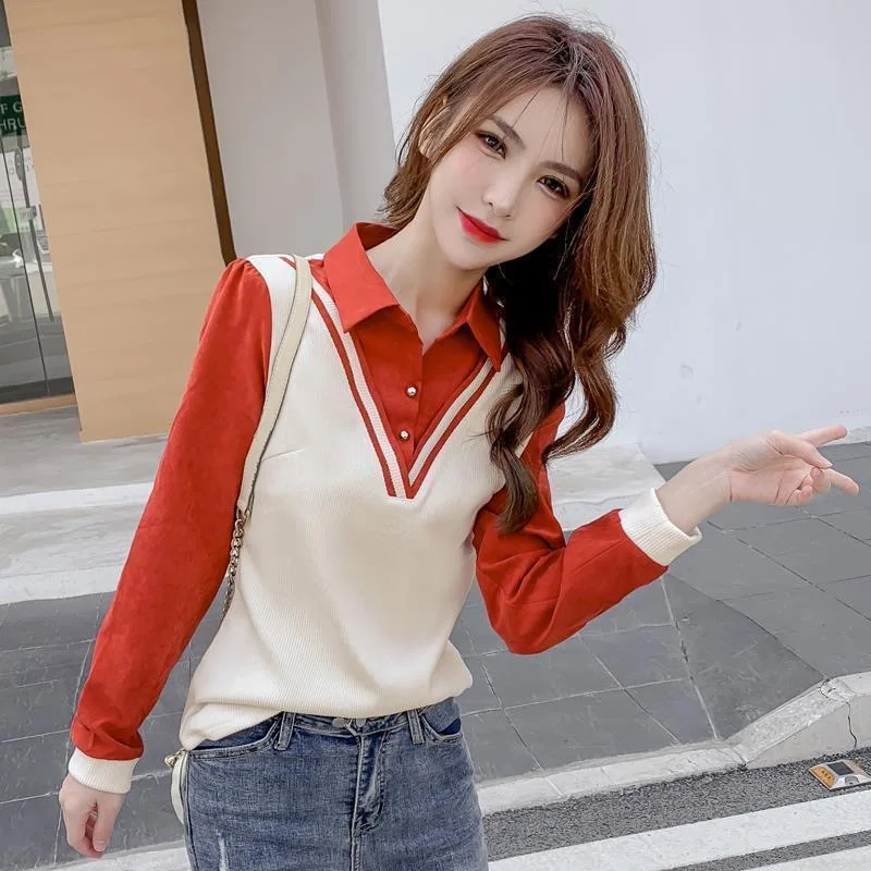 

Women Spring Autumn Style Blouses Shirts Lady Casual Long Sleeve Turn-down Collar Patchwork Blusas Tops ZZ2126