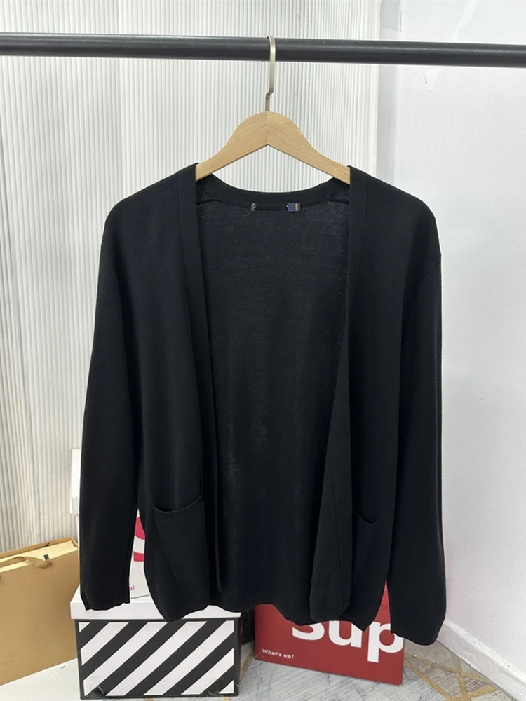 

Модный, приятный к телу мужской вязаный кардиган без пуговиц, повседневный, в уличном стиле, с длинными рукавами, цветное пальто