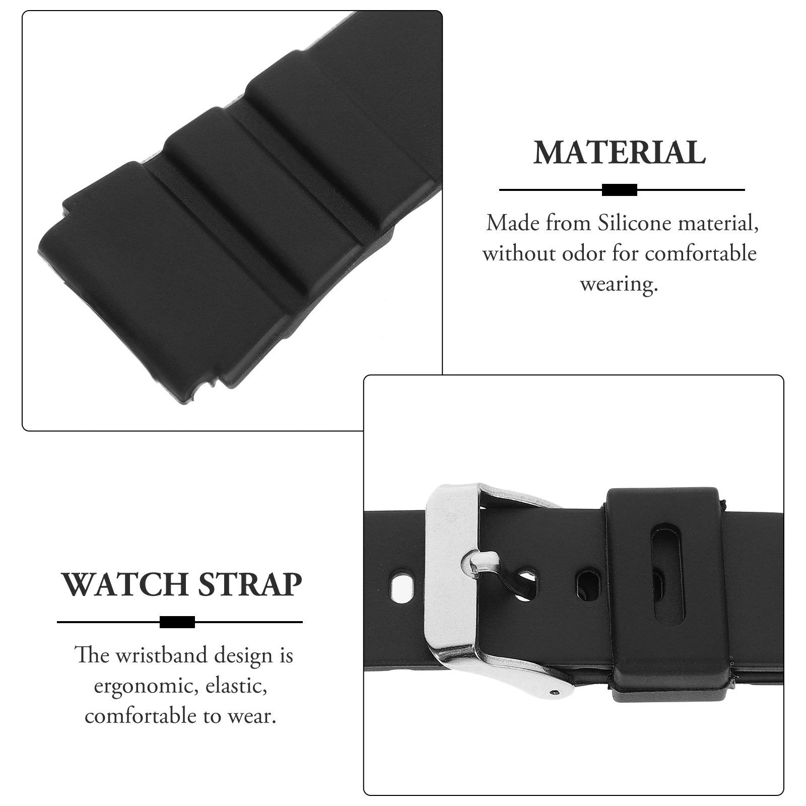 

Waterproof Watch Band 20mm Silicone Straps for Men Black Replacement Durable Stainless Steel Clasp Dust Oil Water Resistant