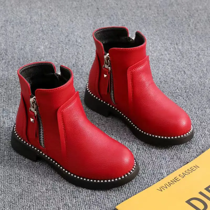 Girls Cotton Shoes 2023 New Autumn and Winter Princess Short Boots Plus Velvet British Style Children\'s Boots Shoes for Kids