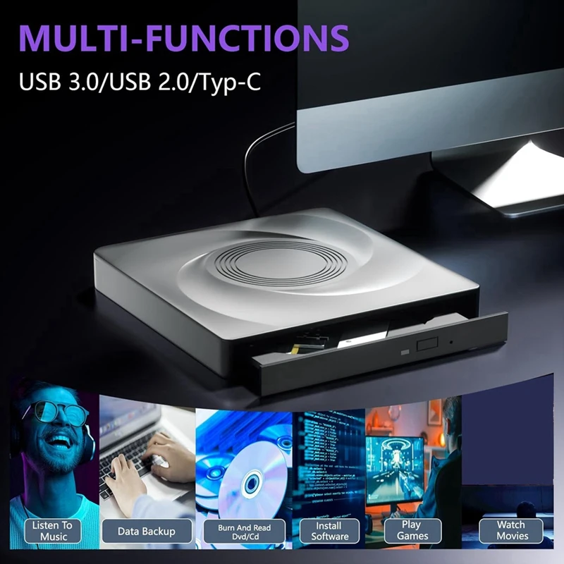 External CD/DVD Drive Burner, CD ROM DVD Player Portable CD Reader For Laptop PC Windows 11/10/7 Linux Mac OS