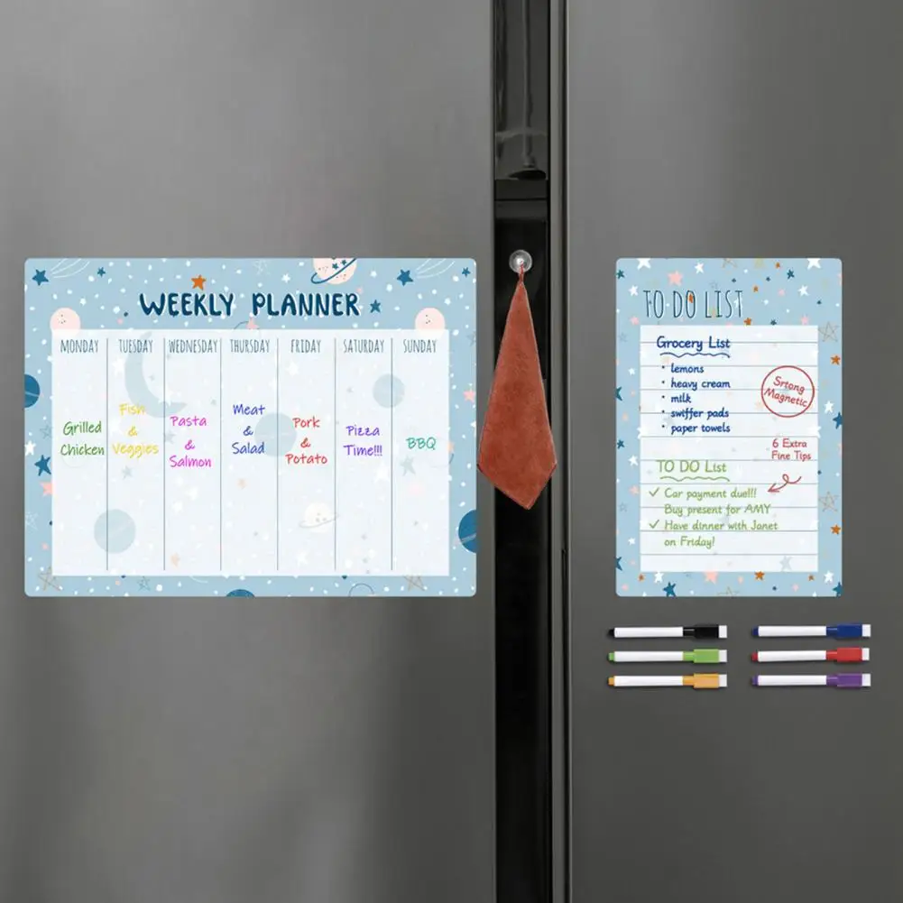 Magnetic Weekly Planner Fridge Calendar Whiteboard Efficient Weekly Planning Scratch-proof Magnetic Fridge Calendar Kit
