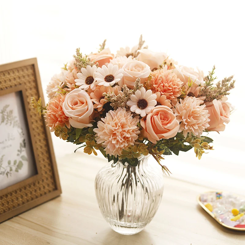 Kahaul Artificial Hybrid Flower Silk Rose Hydrangea Daisy Wedding Party Home Garden Decoration Accessories Christmas Scrapbook