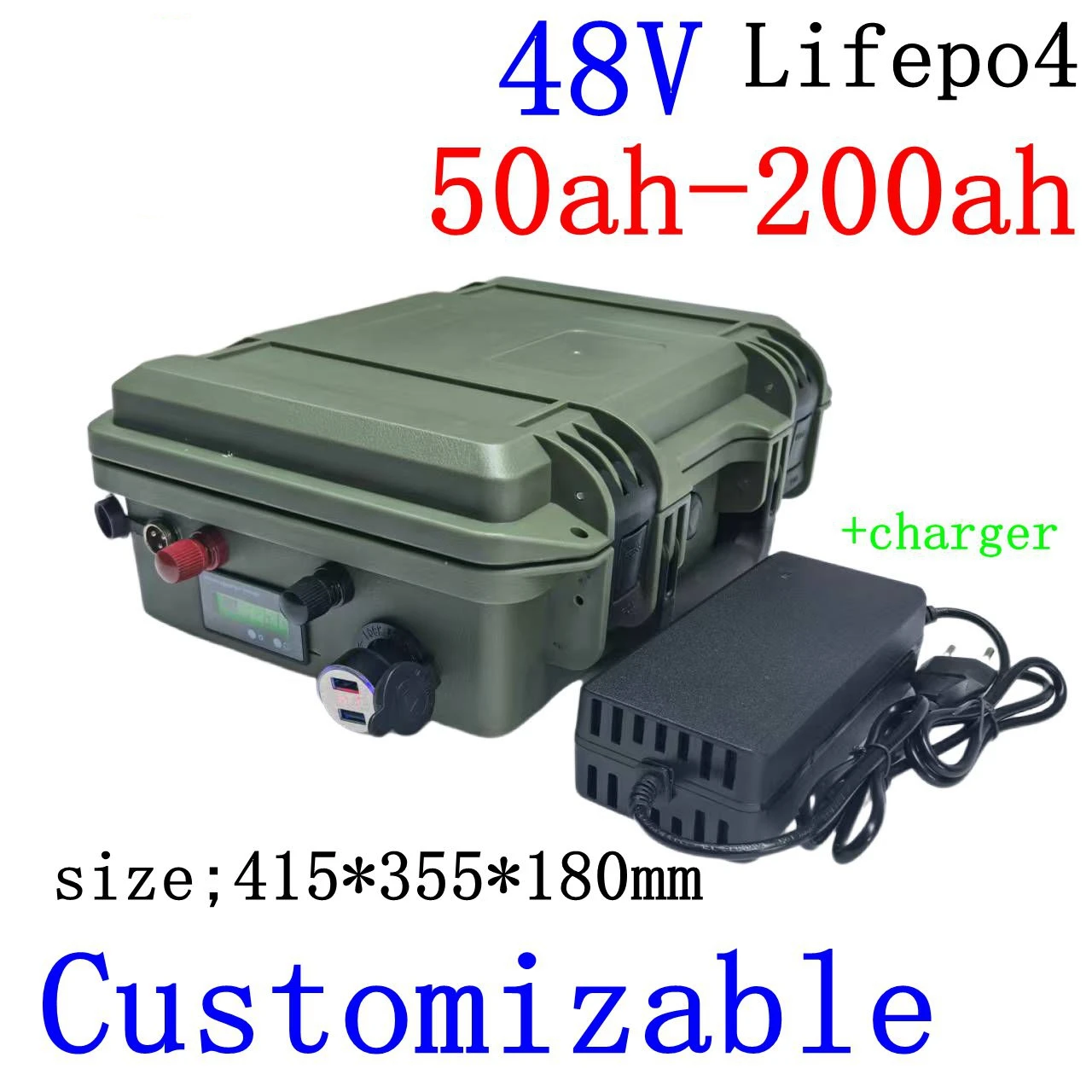 

Batterie étanche Lifepo4 avec chargeur, 48V, 50Ah, 60Ah, 80Ah, 100Ah, 120Ah, 150Ah, 200Ah, pour bateau 215, voiture, système sol