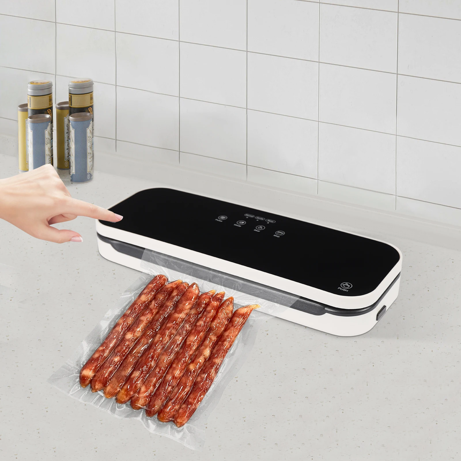 ABS Food Sealer,Black Tabletop Automatic Vacuum Sealing Machine for Meat, Seafood, Vegetables