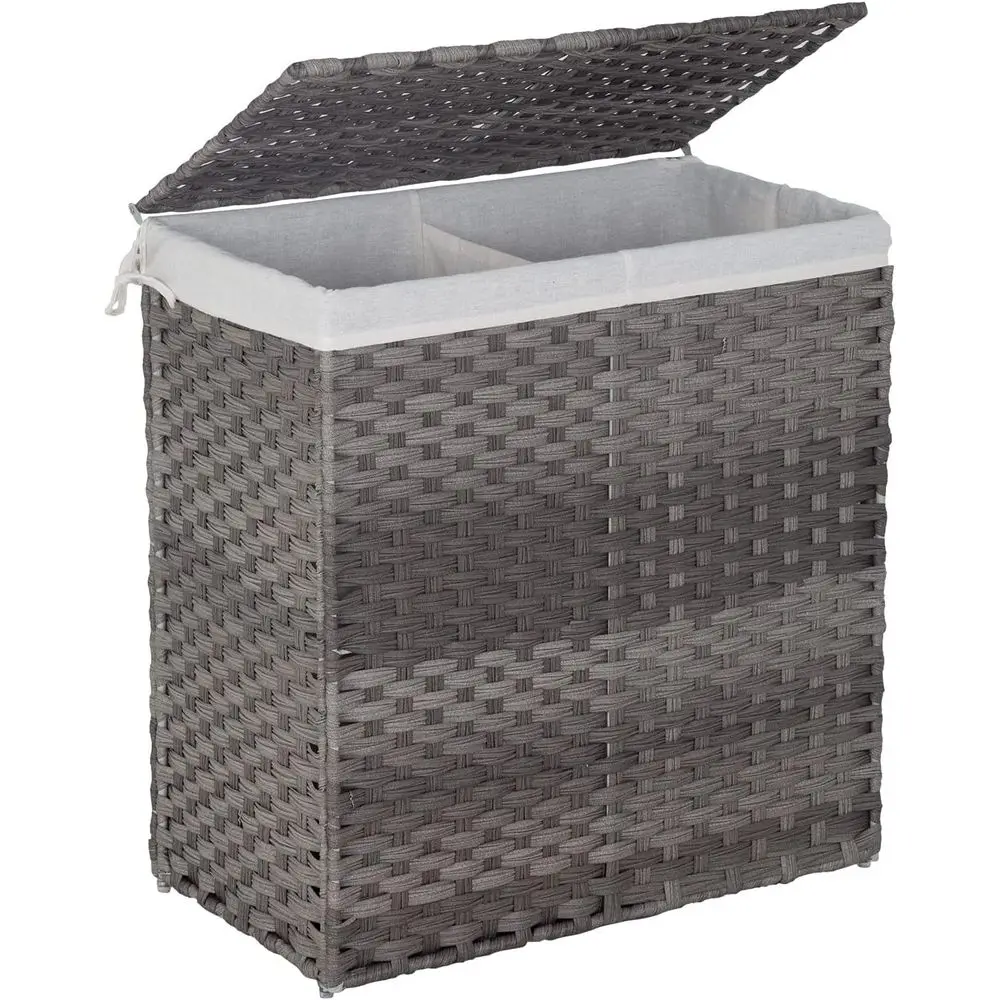 Laundry Basket Handwoven Laundry Hamper 90L/110L oldable Rattan Laundry Hamper With Lid,2 Removable Liner Bags & 6 Bags,Clothes