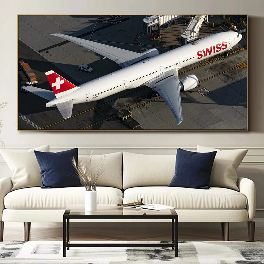 Airliner Boeing 777-300ER Wall Art Canvas Painting Print Home Decor Airplane Decorative Pictures for Living Room